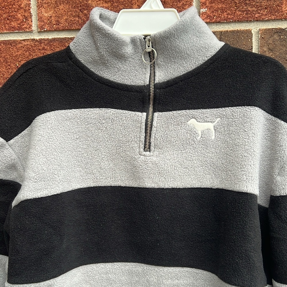 Victorias Secret PINK Fleece Stripe Pullover Quarter Zip Sweater - Picture 4 of 10